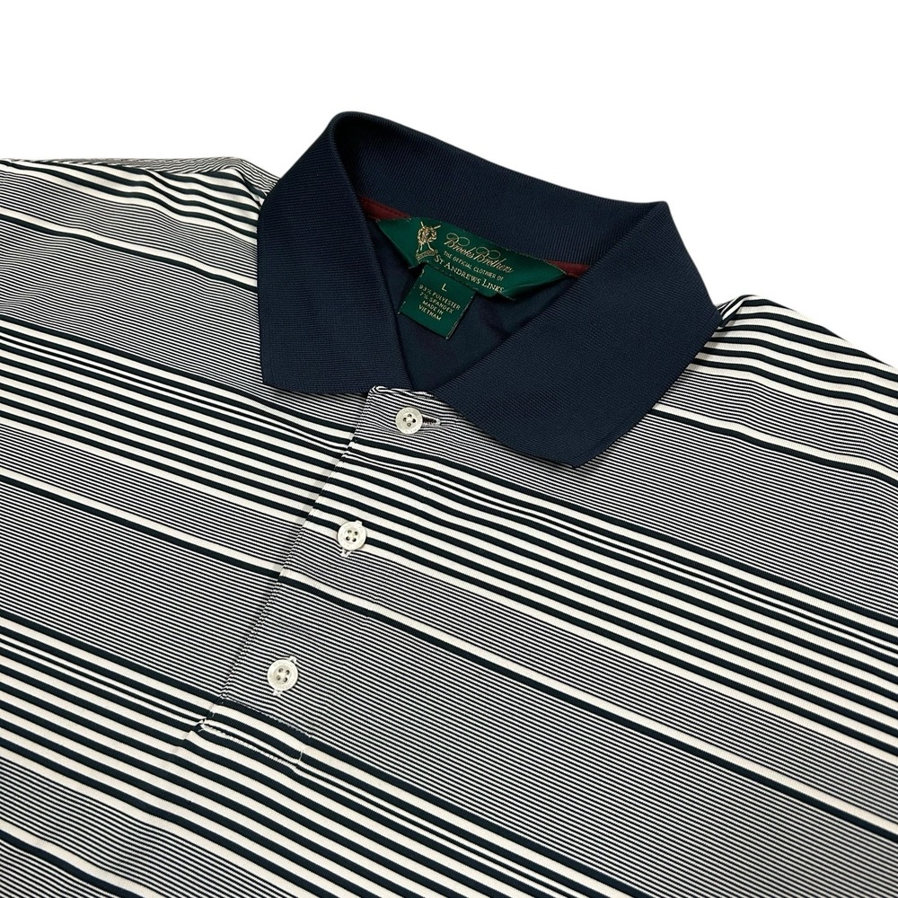 Brooks Brothers St Andrews Links Polo Shirt Mens Large Golf Striped Performance - Picture 1 of 7